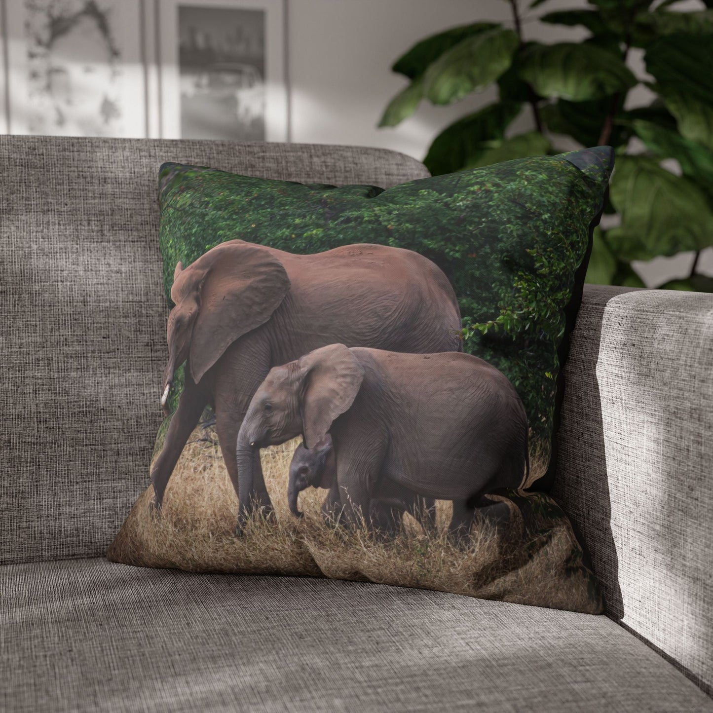 Poly Canvas Pillowcase - Elephant Family