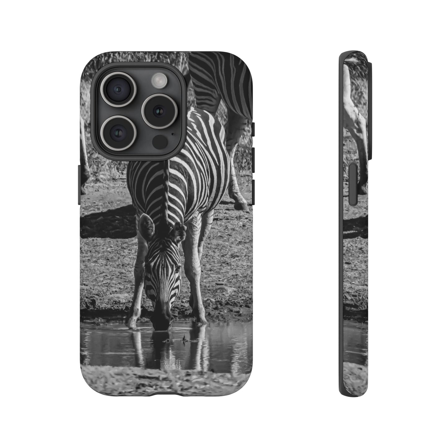 Tough Case - Zebra Drinking B&W iPhone 15 Pro Matte