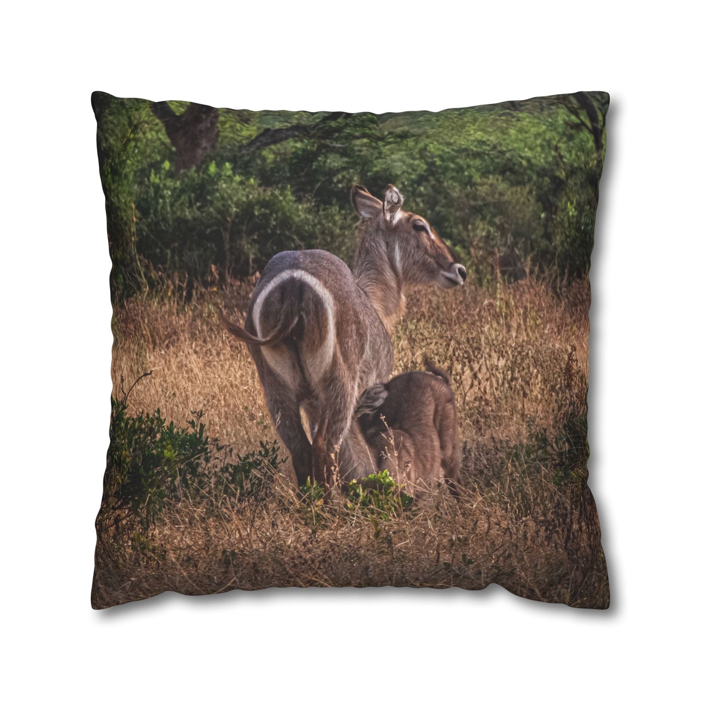 Poly Canvas Pillowcase - Waterbuck and Baby