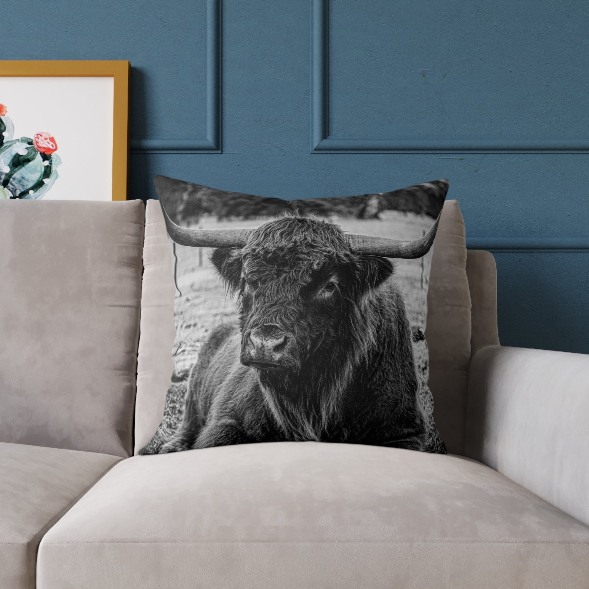 Highland Cattle Pillow B&W