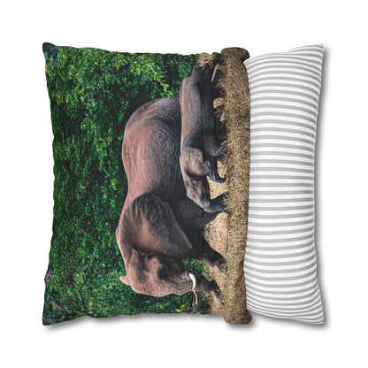 Poly Canvas Pillowcase - Elephant Family