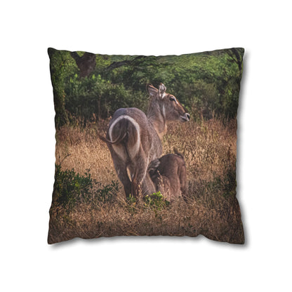 Poly Canvas Pillowcase - Waterbuck and Baby