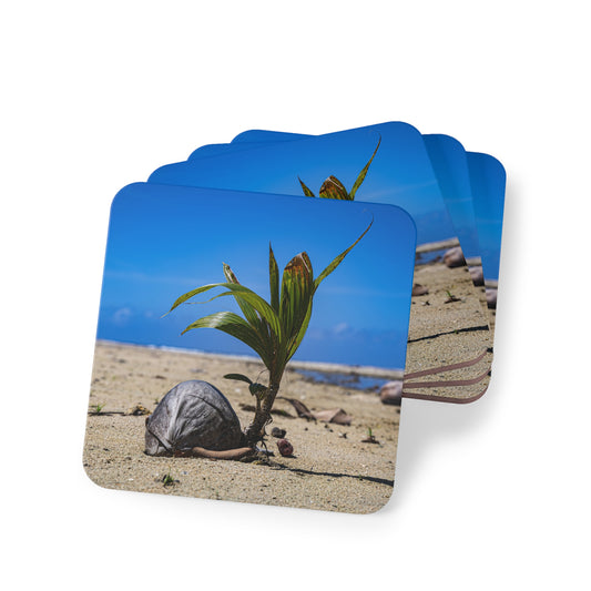 Beach Coconut Coasters Square 3.7" x 3.7" 4pcs