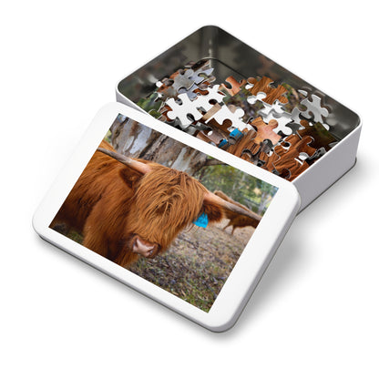 Scottish Highland Cattle Puzzle with Tin