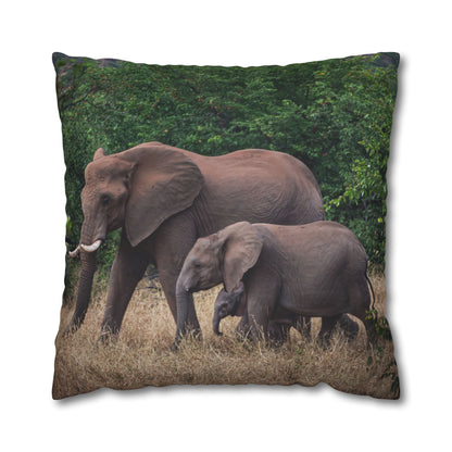 Poly Canvas Pillowcase - Elephant Family