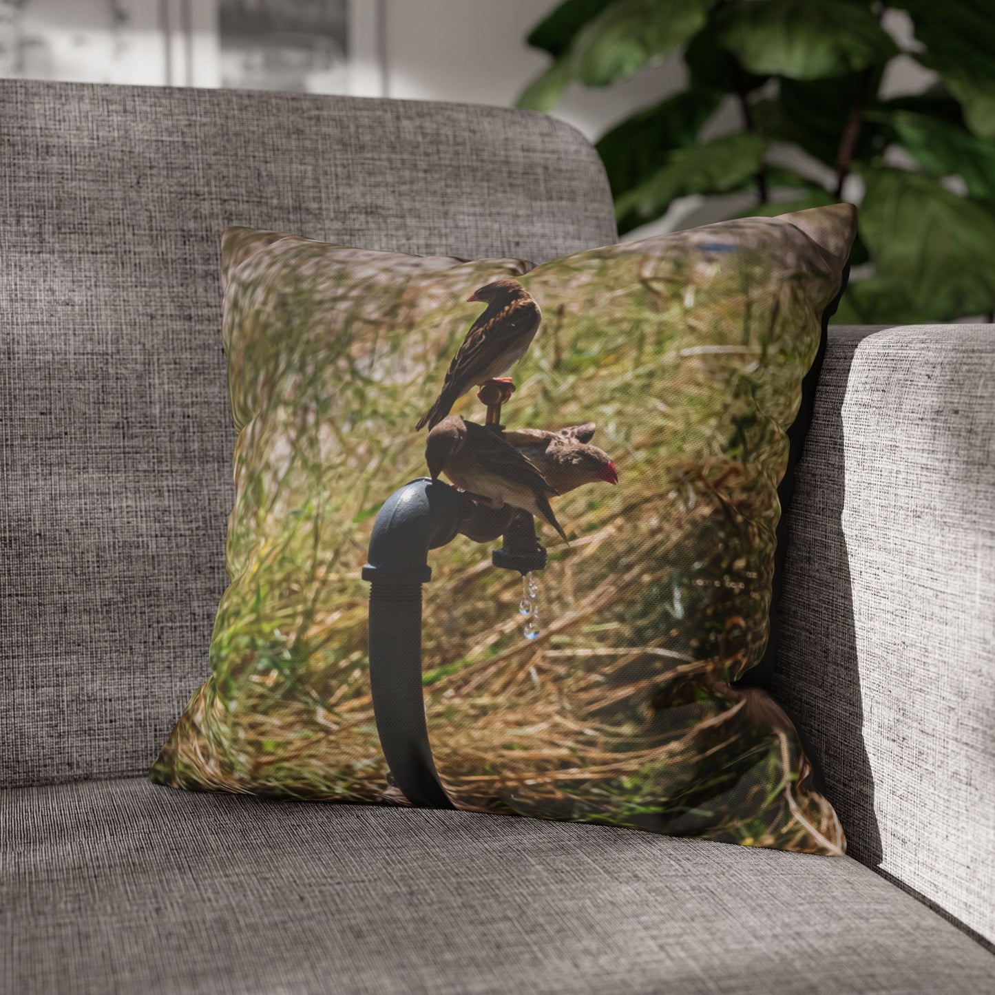 Poly Canvas Pillowcase - Birds at a Tap