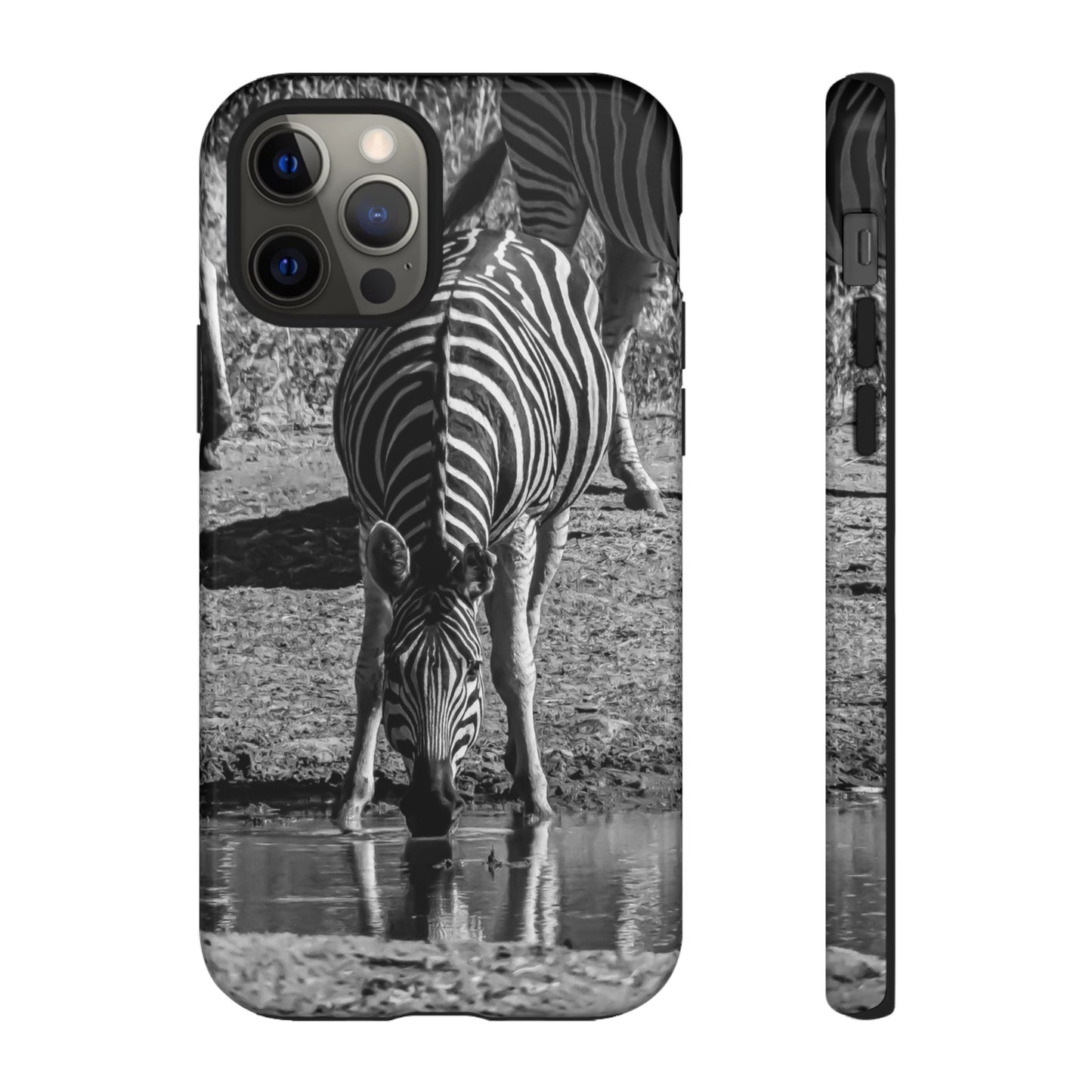 Tough Case - Zebra Drinking B&W iPhone 12 Pro Glossy