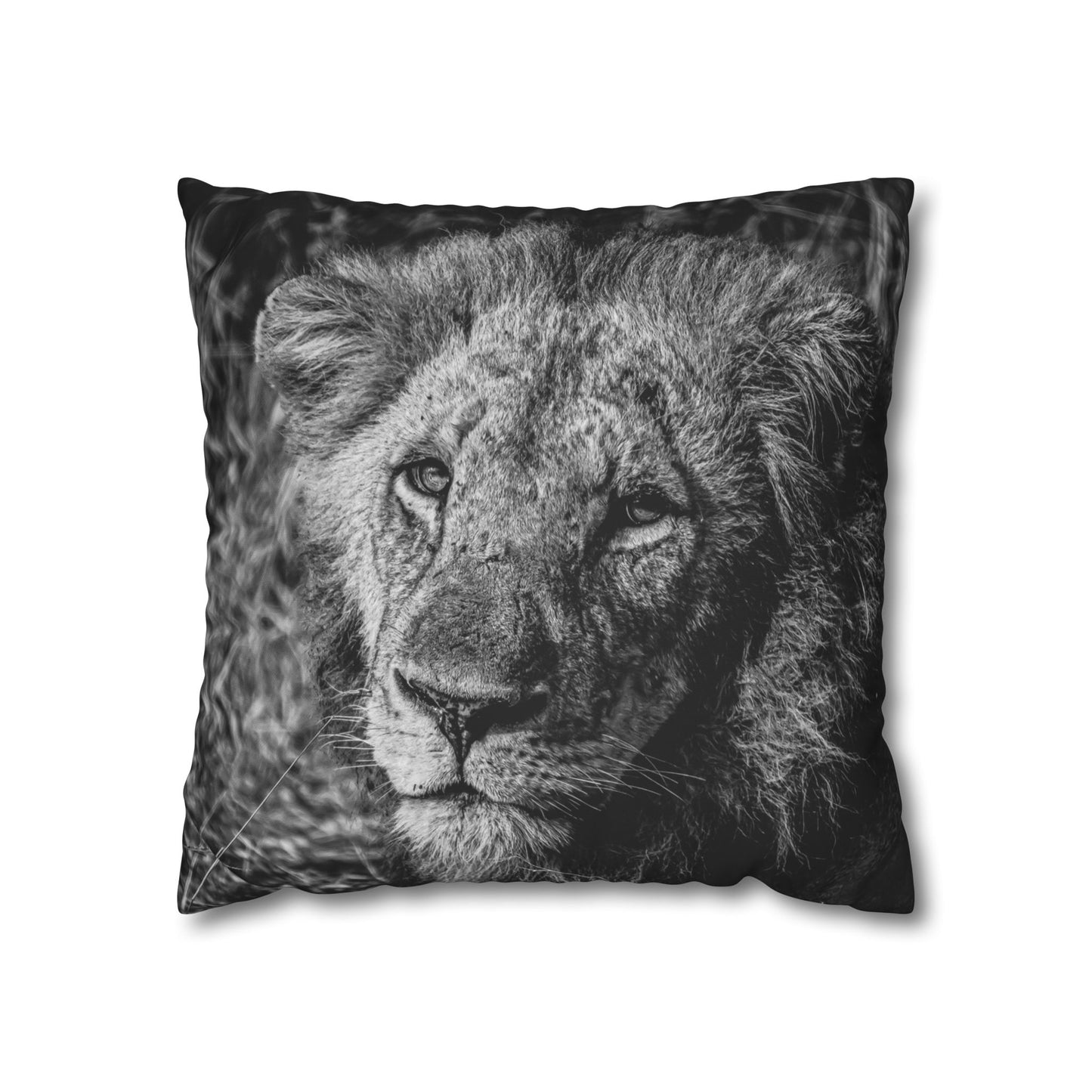 Poly Canvas Pillowcase - Old Lion B&W 18" × 18"