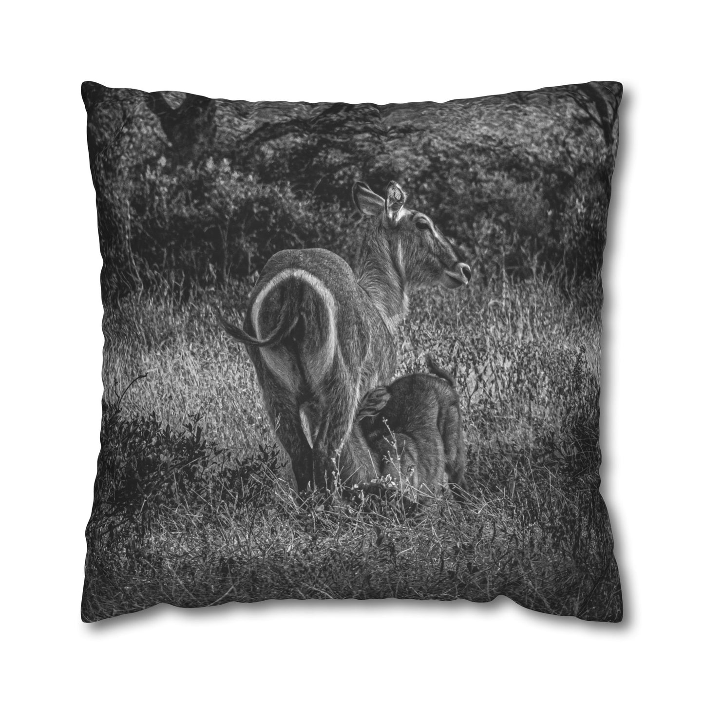 Waterbuck Baby Animal Pillowcase B&W 26" × 26"