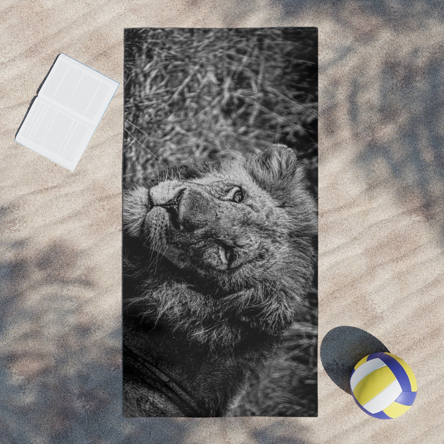 Lion Portrait Beach Towels B&W