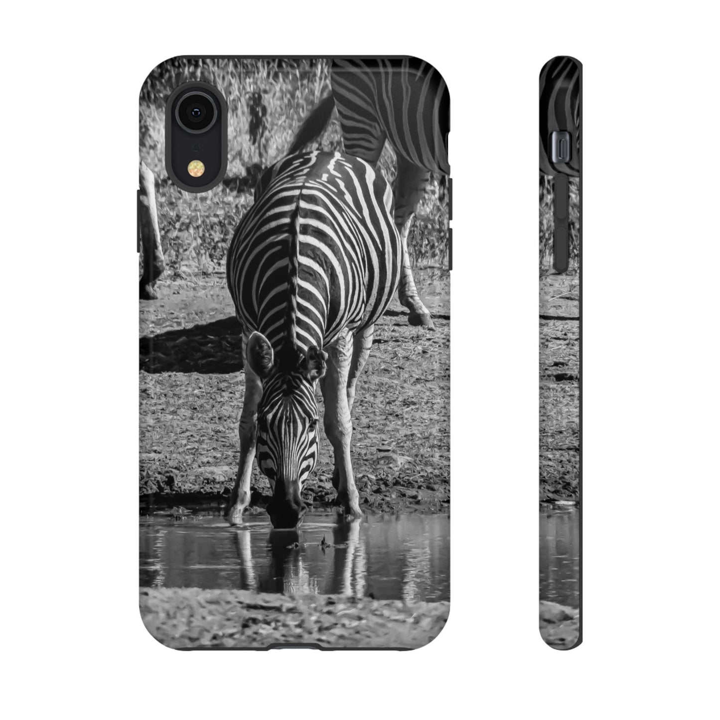 Tough Case - Zebra Drinking B&W iPhone XR Glossy