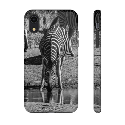 Tough Case - Zebra Drinking B&W iPhone XR Glossy