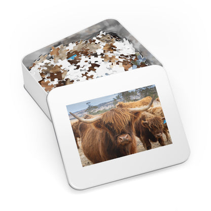 Scottish Highland Cattle Puzzle with Tin 30" × 20" (1000 pcs)