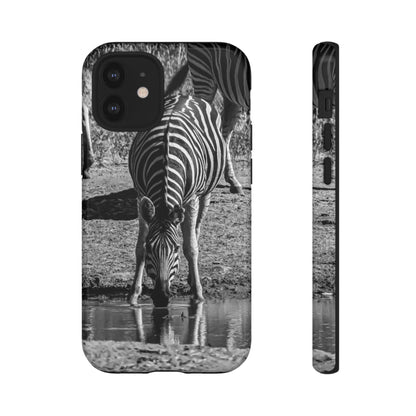 Tough Case - Zebra Drinking B&W iPhone 12 Mini Glossy